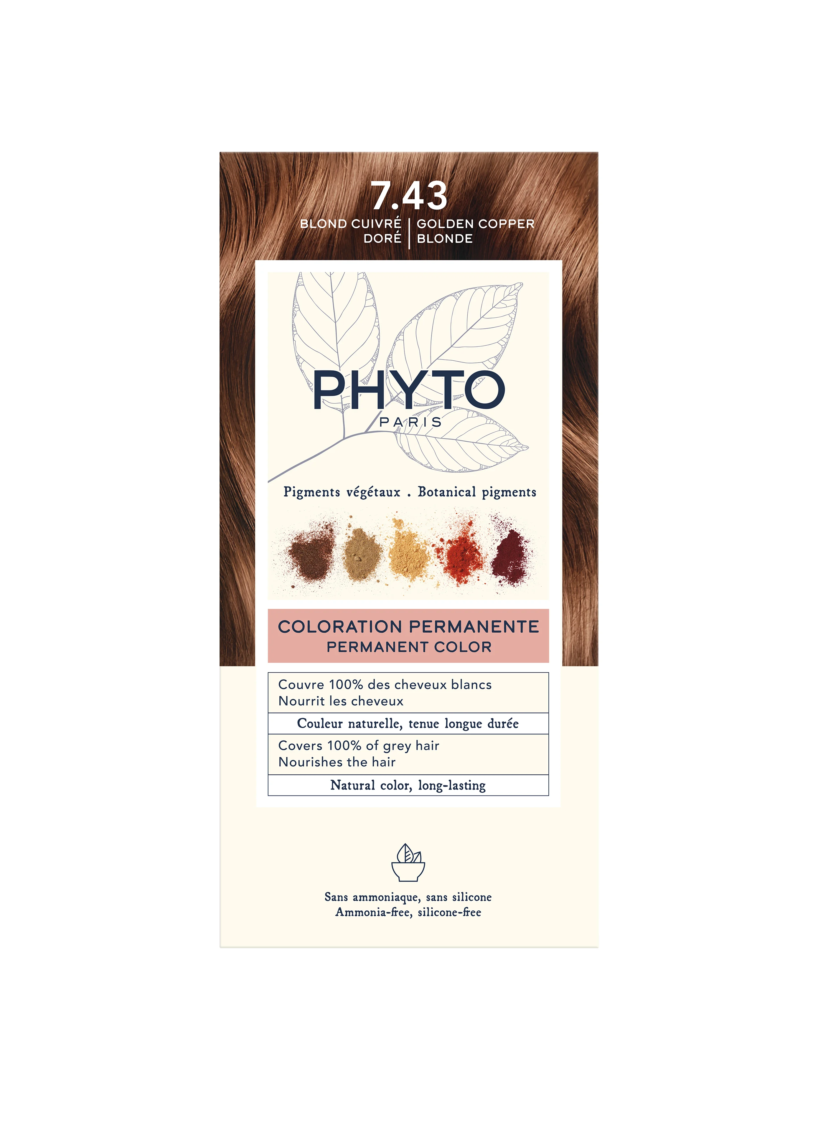 Phyto Color farba do włosów, 7.43 miedziany złoty blond, 1 opakowanie