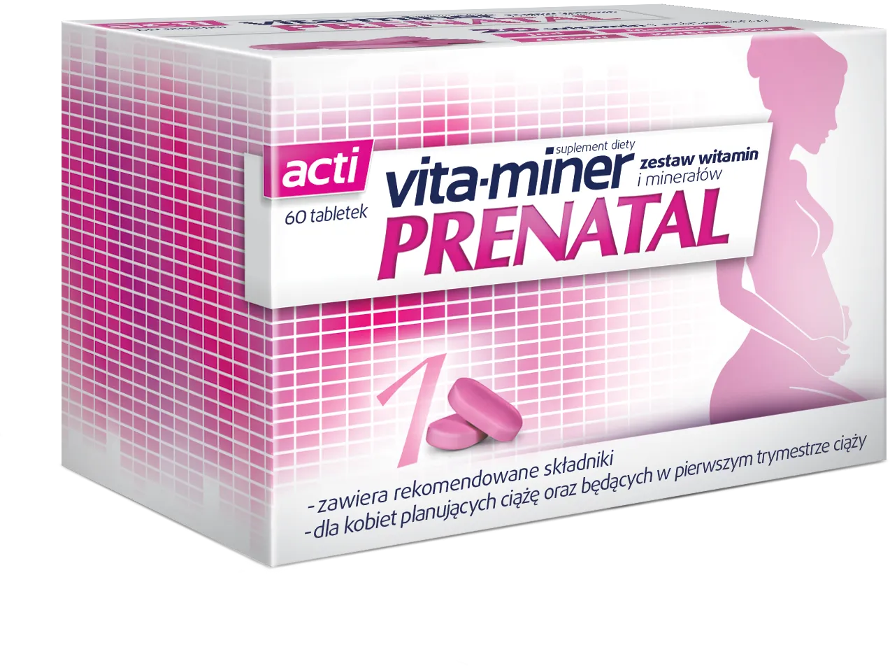 Vita-miner Prenatal - suplement diety z zestawem witamin i minerałów dla kobiet w ciąży i karmiących piersią, 60 tabletek