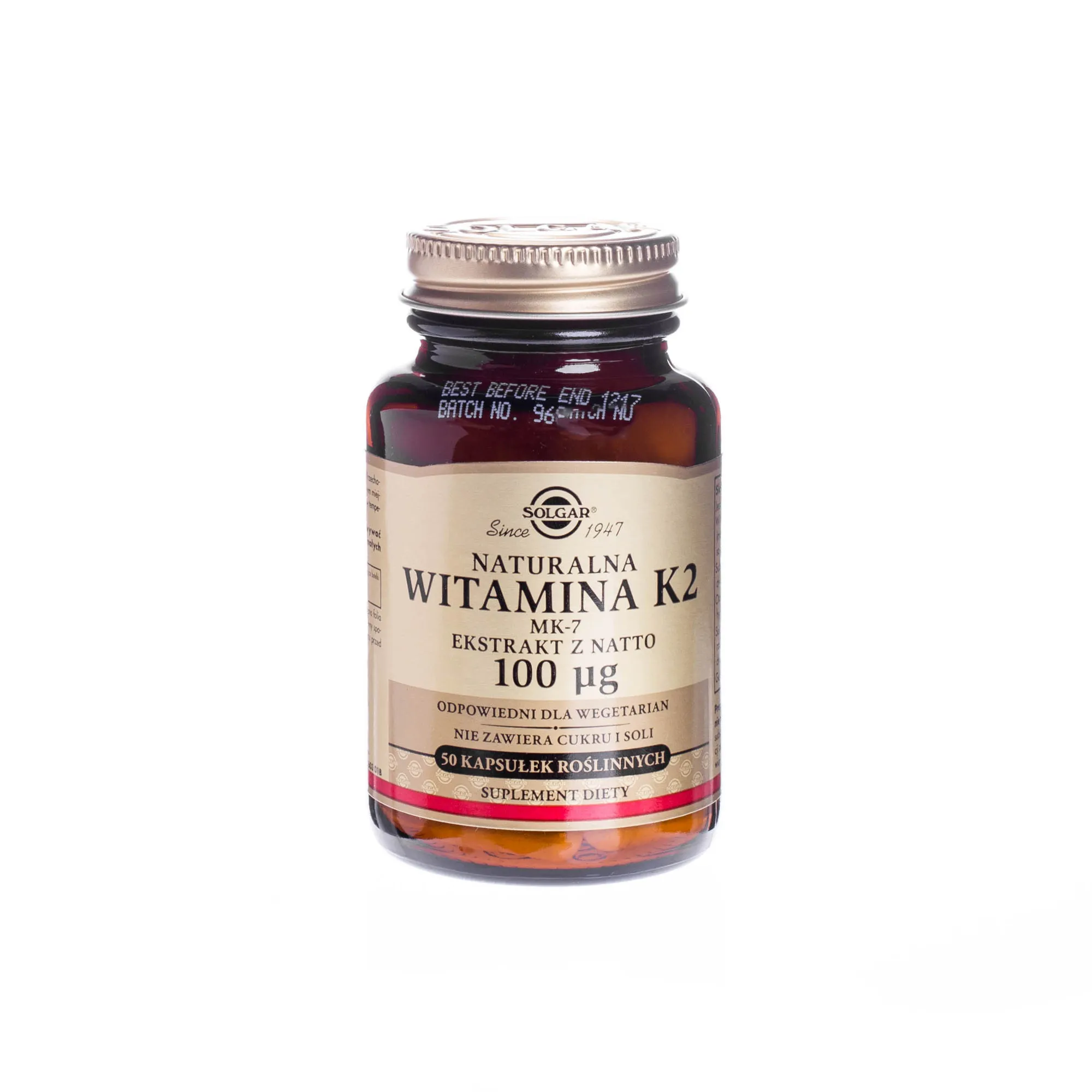 Solgar Naturalna Witamina K2, ekstrakt z natto 100 µg, suplement diety, 50 kapsułek roślinnych 
