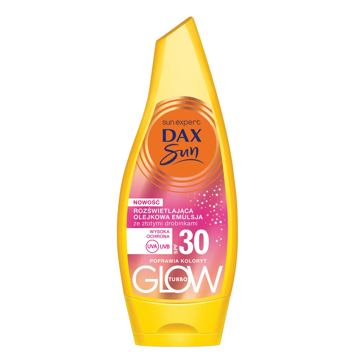 Dax Sun Turbo Glow rozświetlająca olejkowa emulsja ze złotymi drobinkami SPF30, 175 ml