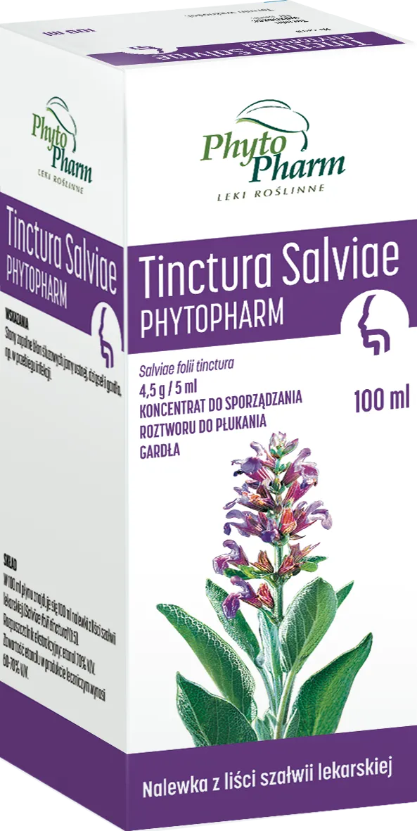 Tinctura Salviae Phytopharm, 4,5 g/5 ml, koncentrat do sporządzania roztworu do płukania gardła,100 ml