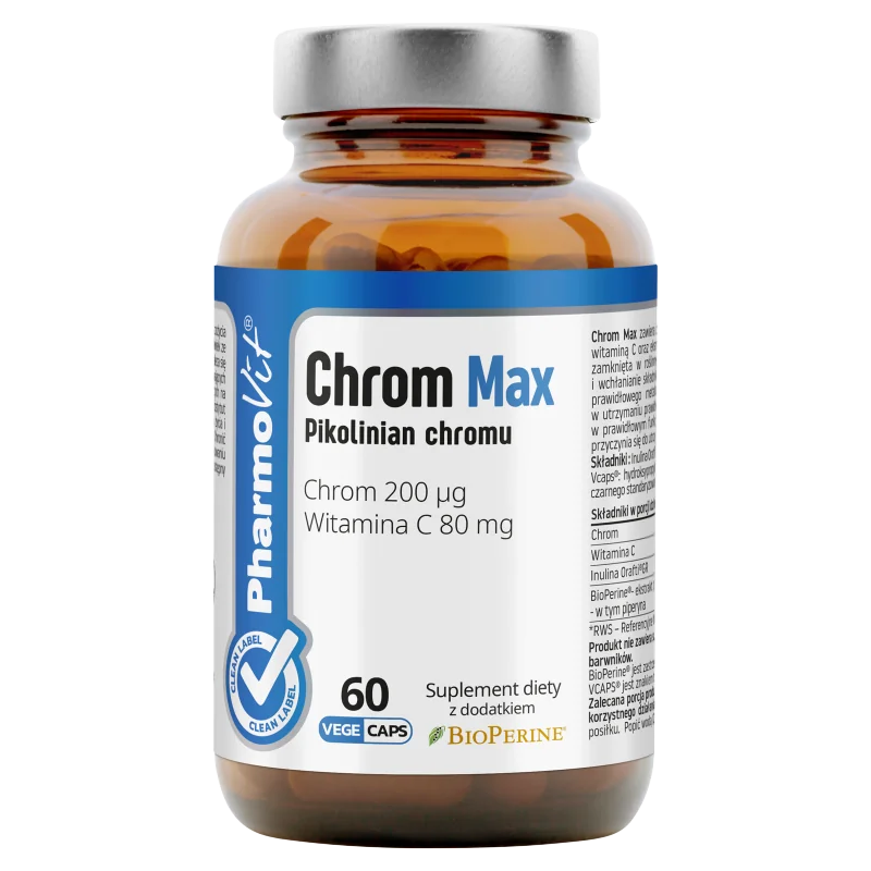 Pharmovit Chrom Max Pikolinian chromu 200 mcg suplement diety, 60 kapsułek