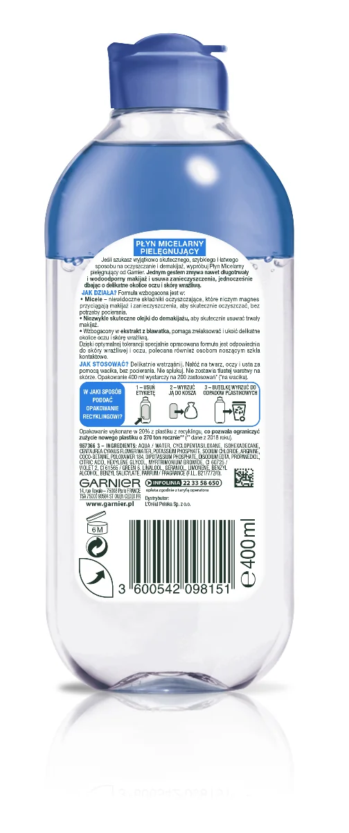 GARNIER płyn micelarny do twarzy pielęgnujący, 400 ml