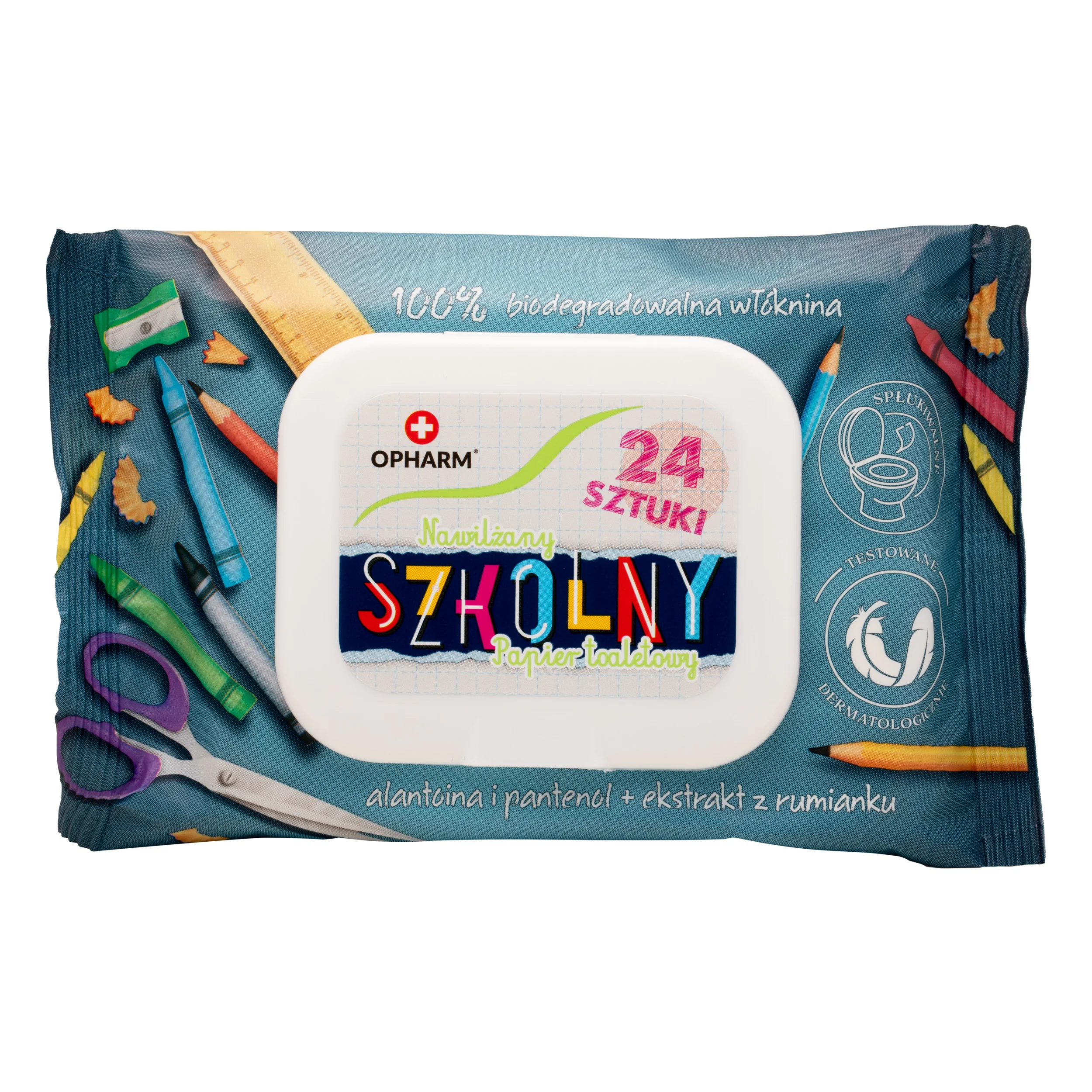 Opharm nawilżany papier toaletowy szkolny, 24 szt.