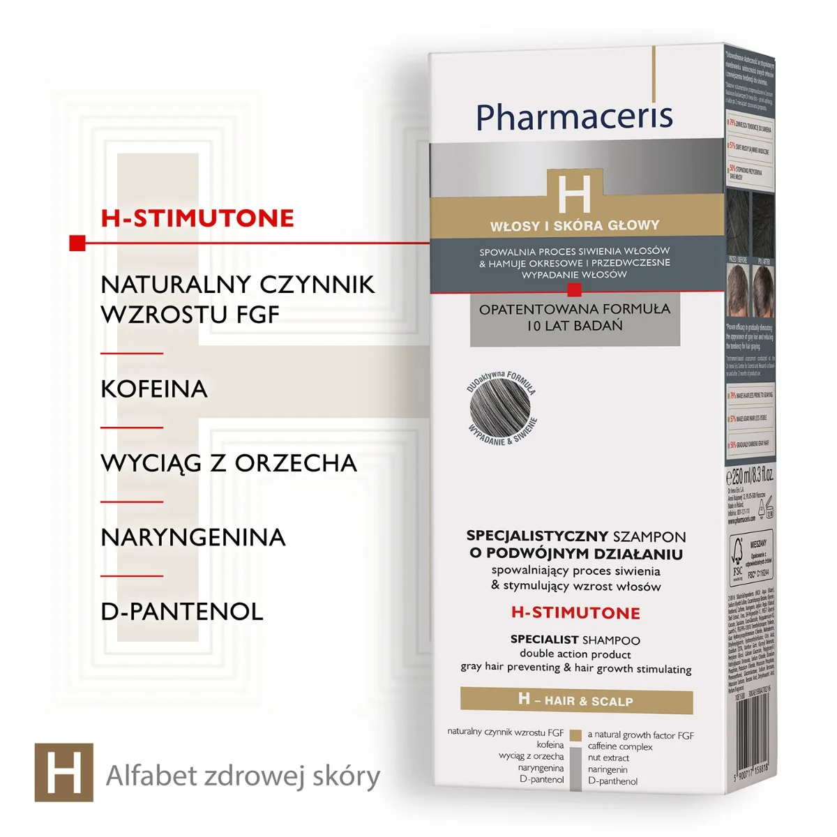 Pharmaceris H Stimutone szampon spowalniający proces siwienia i stymulujący wzrost włosów, 250 ml