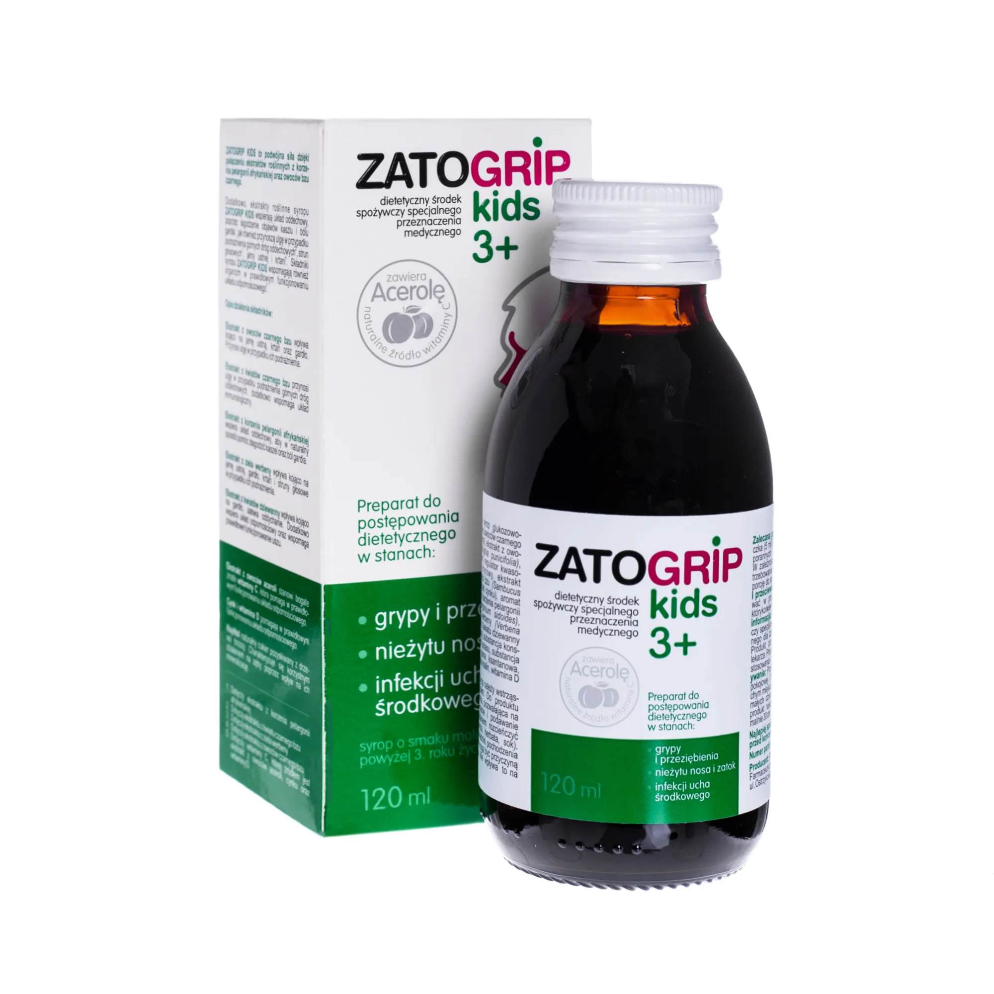 Zatogrip Kids, syrop o smaku malinowy, 120 ml 