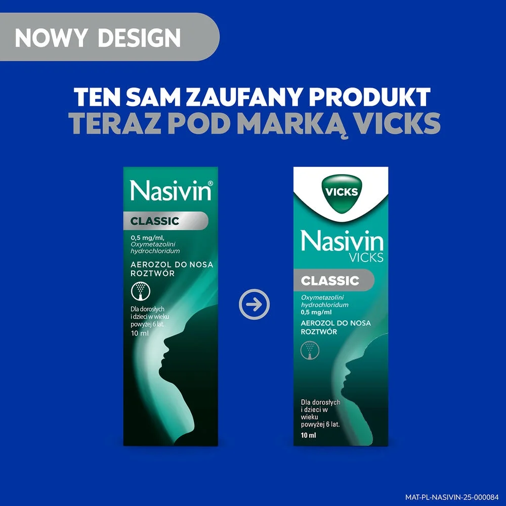 Nasivin Vicks Classic 0,5 mg/ml, aerozol do nosa, 10 ml
