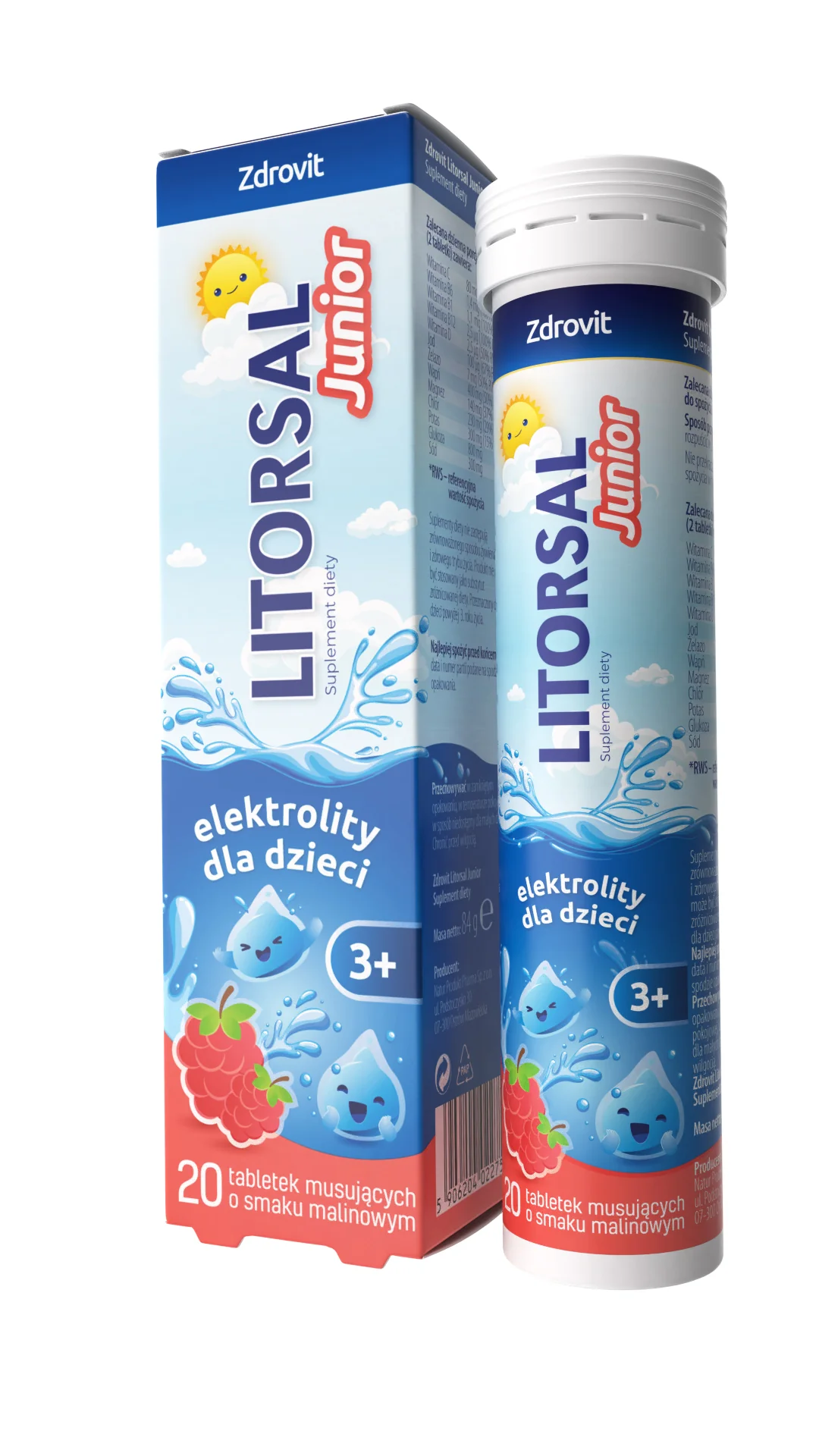 Zdrovit Litorsal Junior 20 tabletek musujących o smaku malinowym