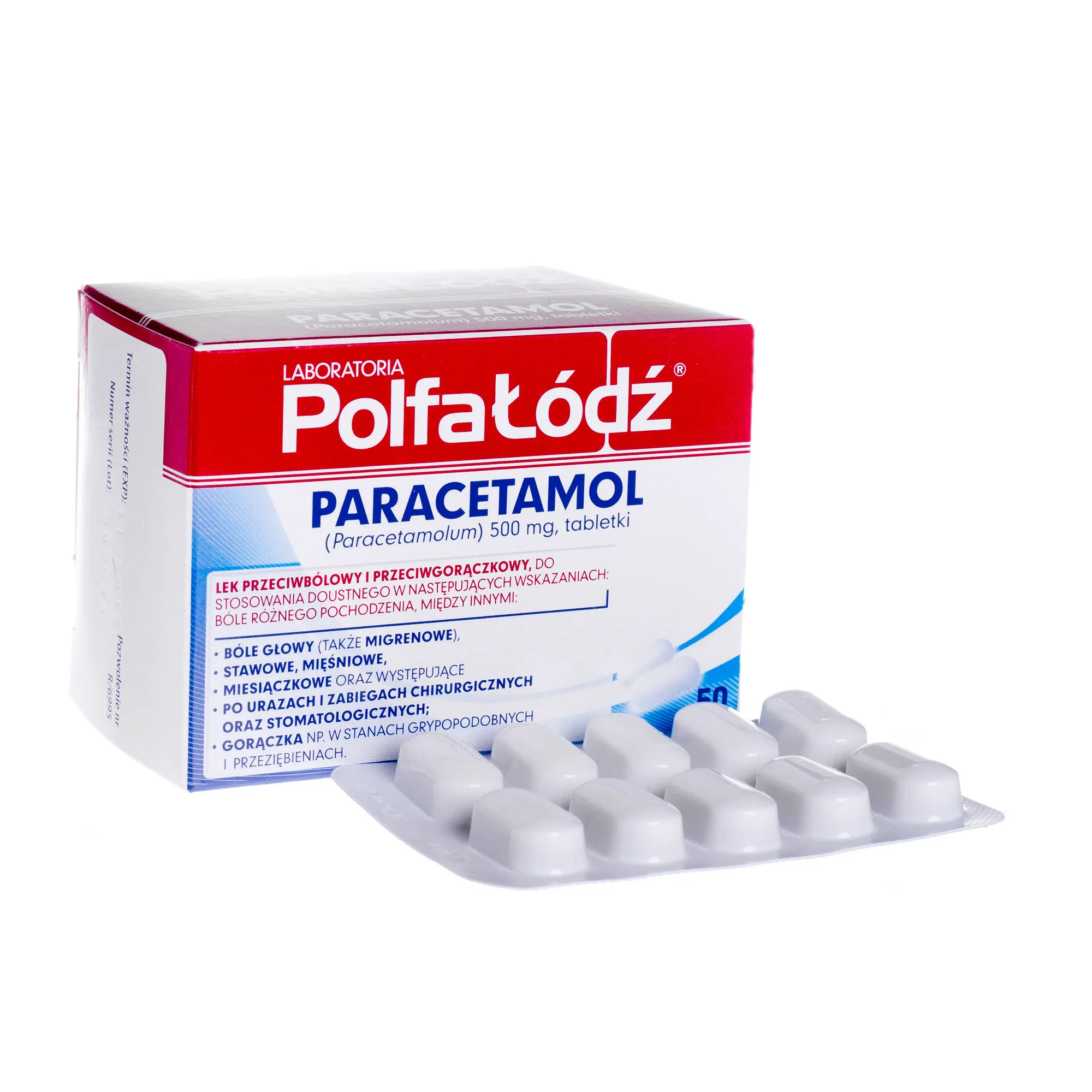 Laboratoria Polfa Łódź, Paracetamol 500 mg, 50 tabletek 