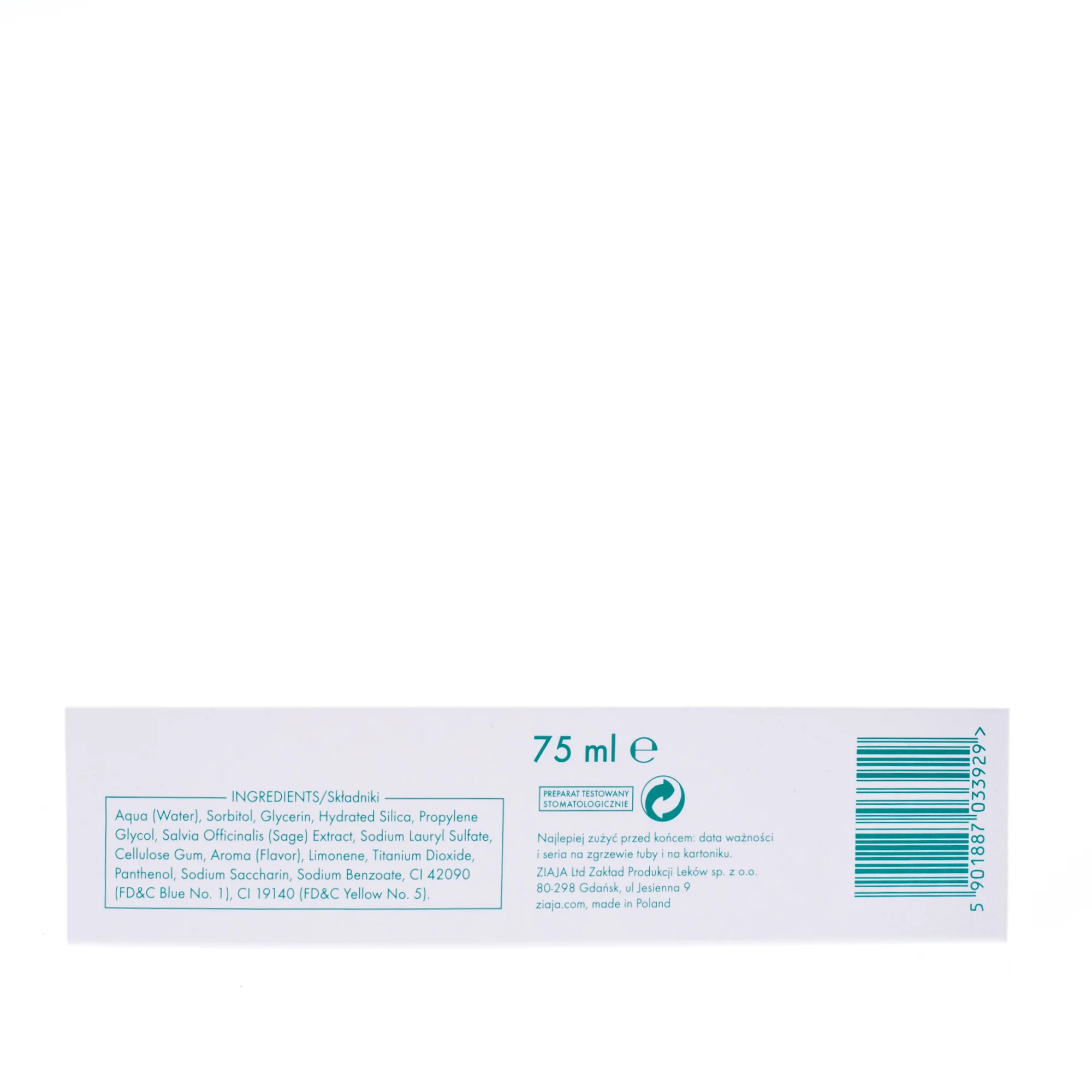 Ziaja Mintperfekt Szałwia pasta do zębów bez fluoru, 75 ml