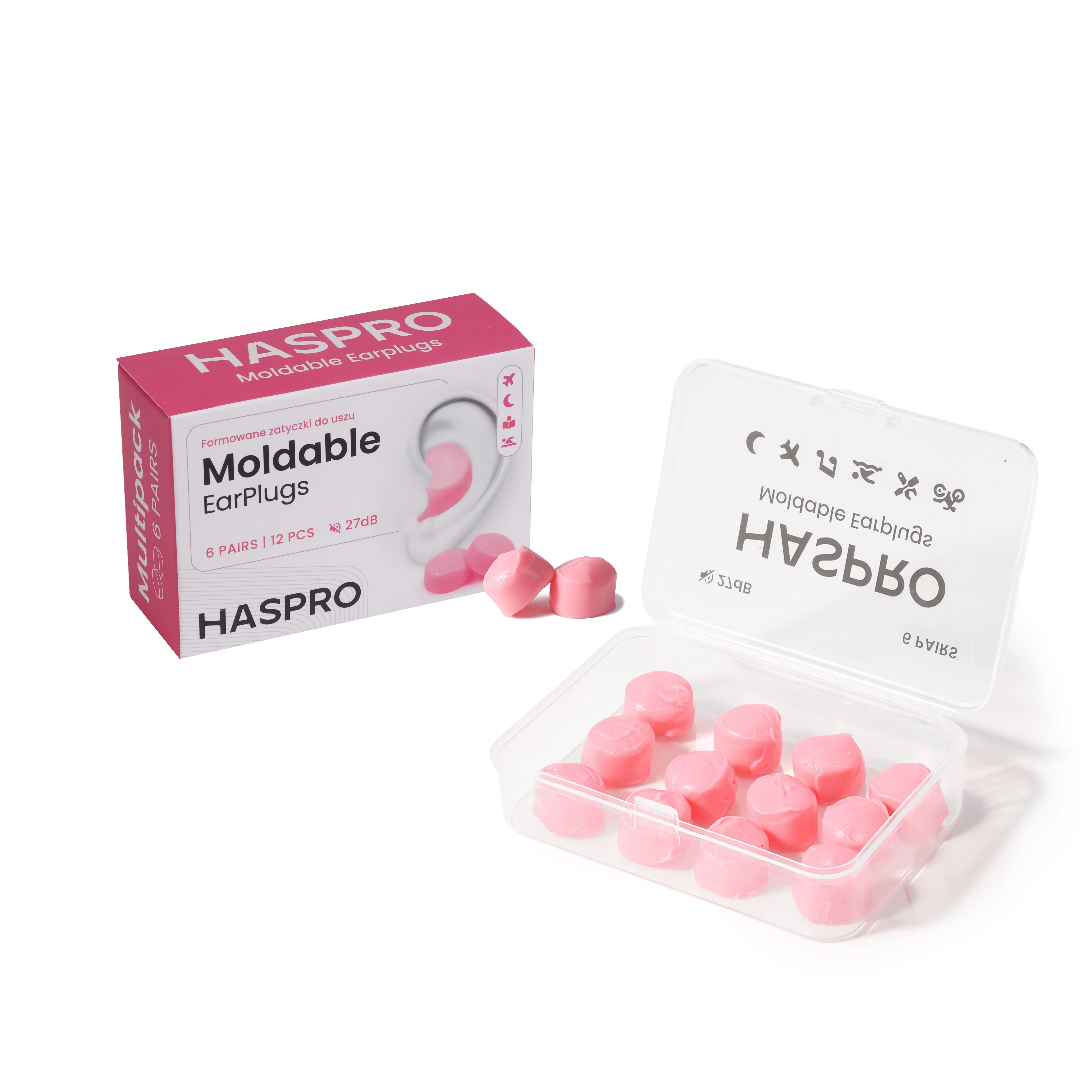 Haspro Mold 6P zatyczki do uszu, kolor różowy, 6 par