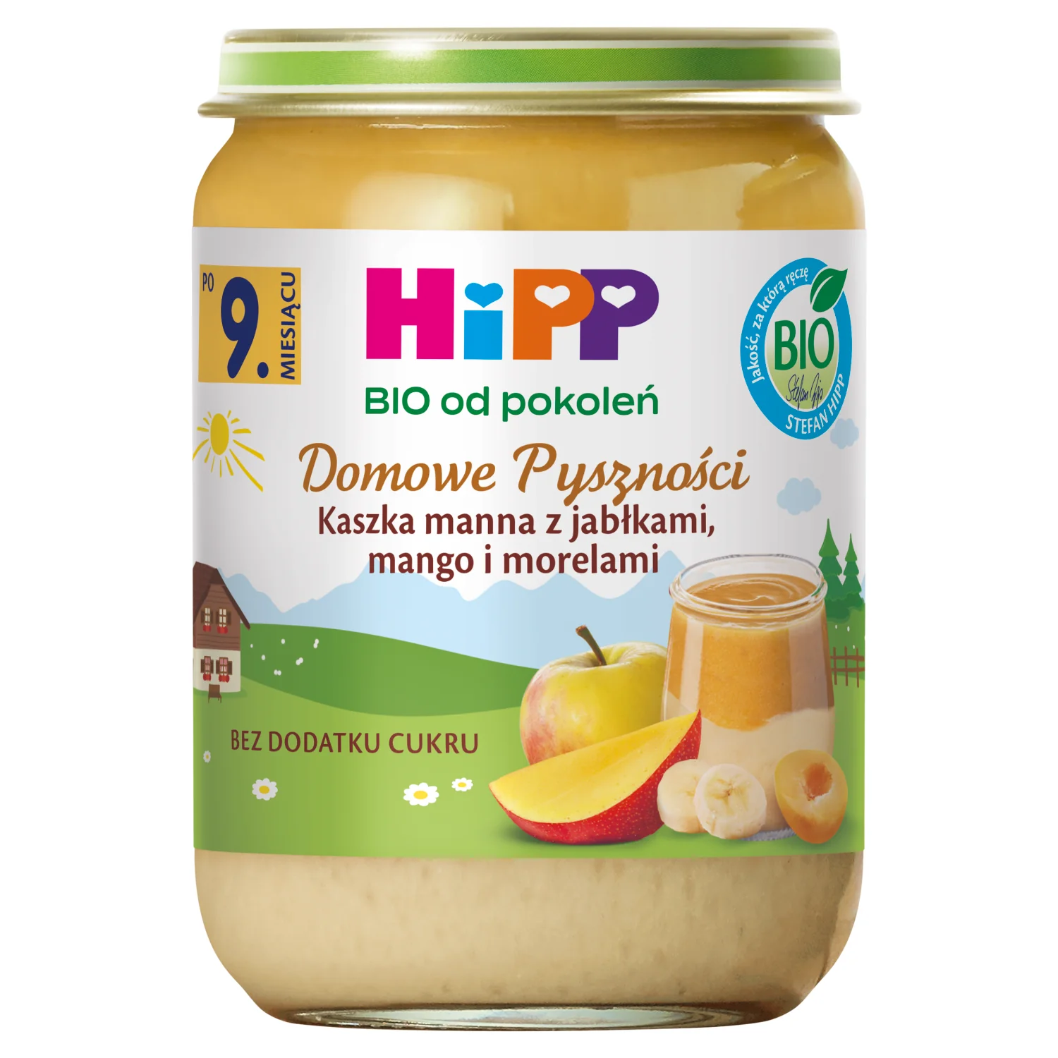 HiPP BIO Domowe Pyszności kaszka manna z jabłkami mango i morelami po 9. miesiącu, 190 g