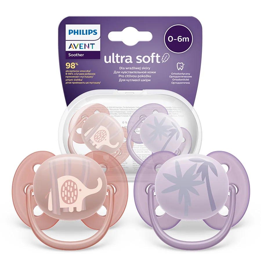 Philips Avent Ultra Soft miękki smoczek ortodontyczny 0-6 m girl, SCF091/09, 2 szt.
