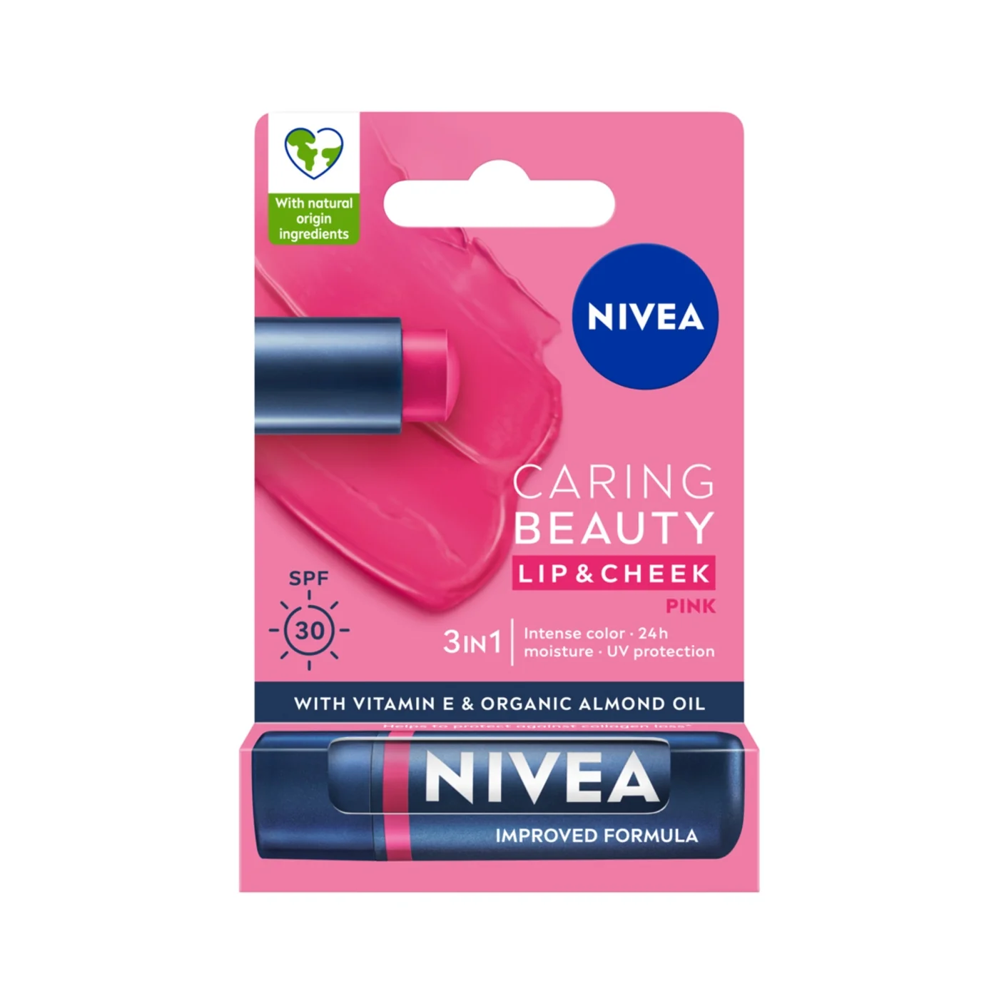 Nivea Caring Beauty 3w1 pomadka pielęgnująca Pink, 4,8 g