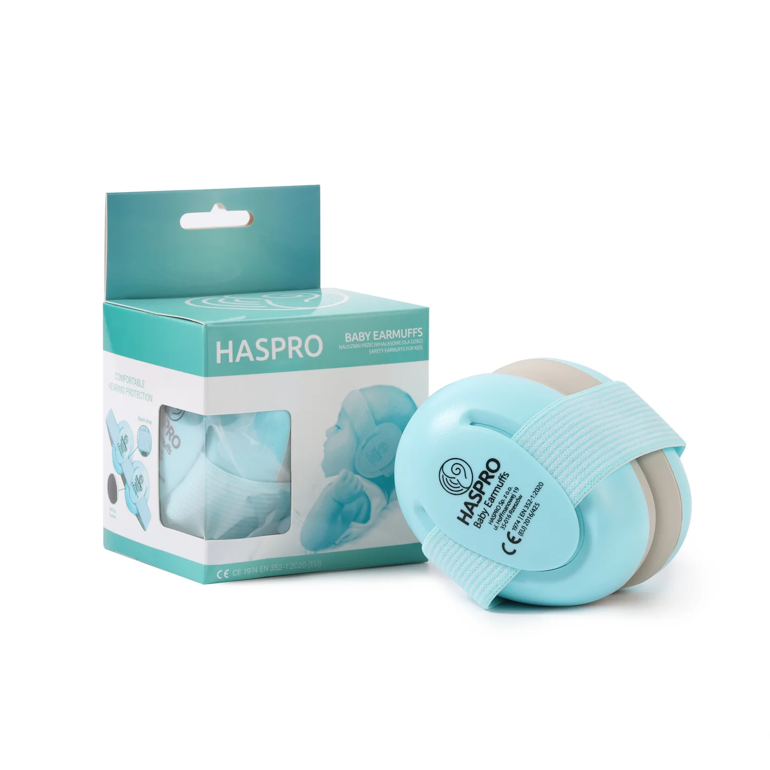 HASPRO Baby Earmuffs MINT 0+ miętowe nauszniki dla dzieci i niemowląt, 1 sztuka