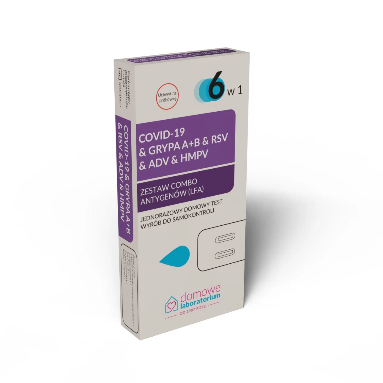 Domowe Laboratorium Test COVID-19 & Grypa A+B & RSV & ADV & HMPV 6 w 1 zestaw combo antygenów 6w1, 1 sztuka
