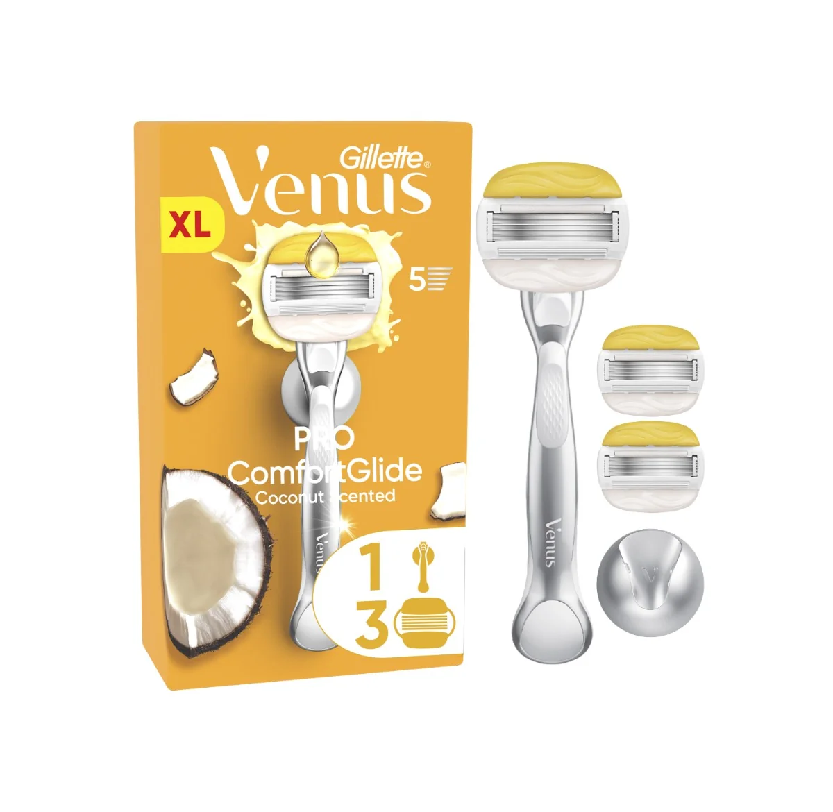 Gillette Venus Pro ComfortGlide Coconut maszynka do golenia, 3 wymienne główki + uchwyt ścienny