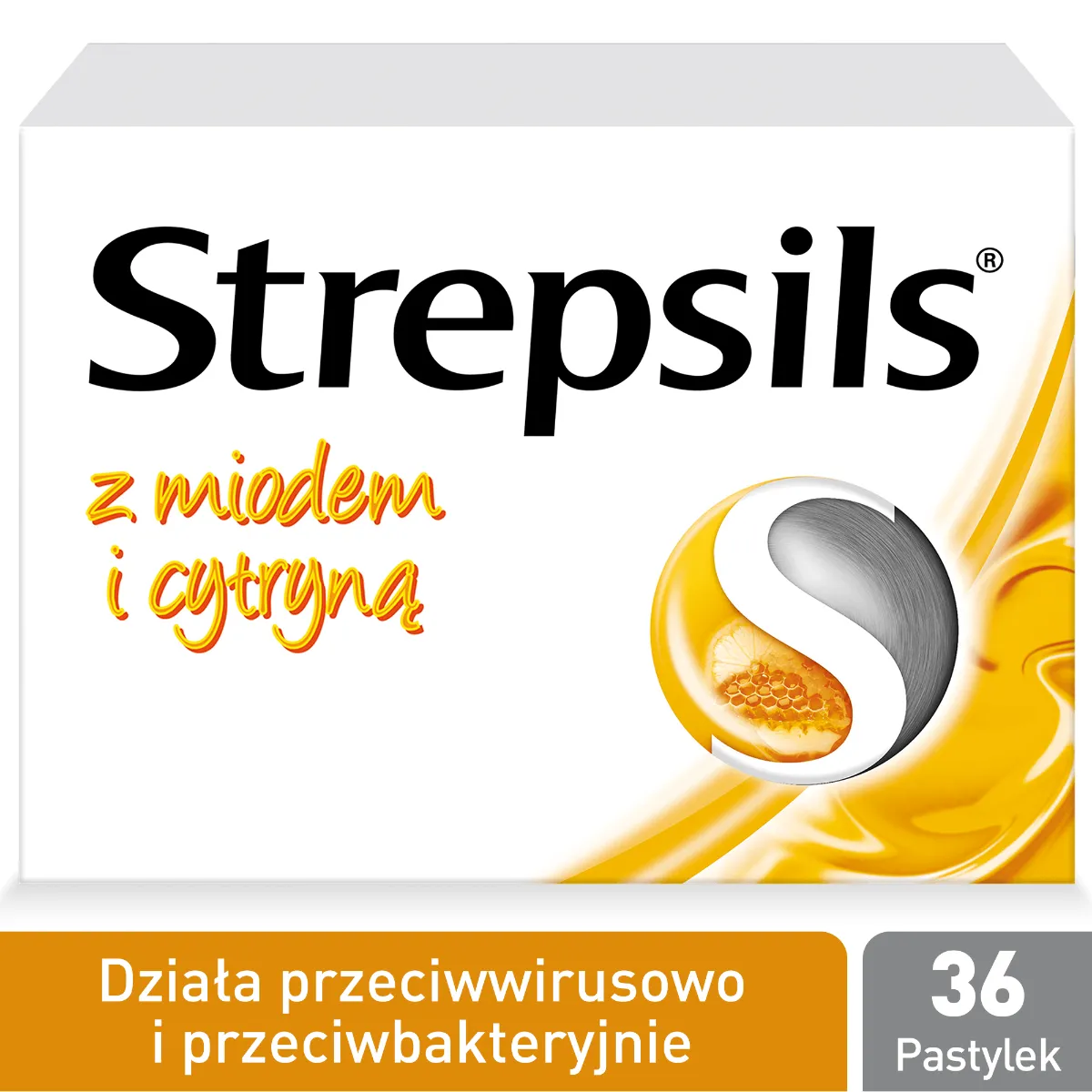 Strepsils z miodem i cytryną, 1,2 mg + 0,6 mg, 36 pastylek twardych 