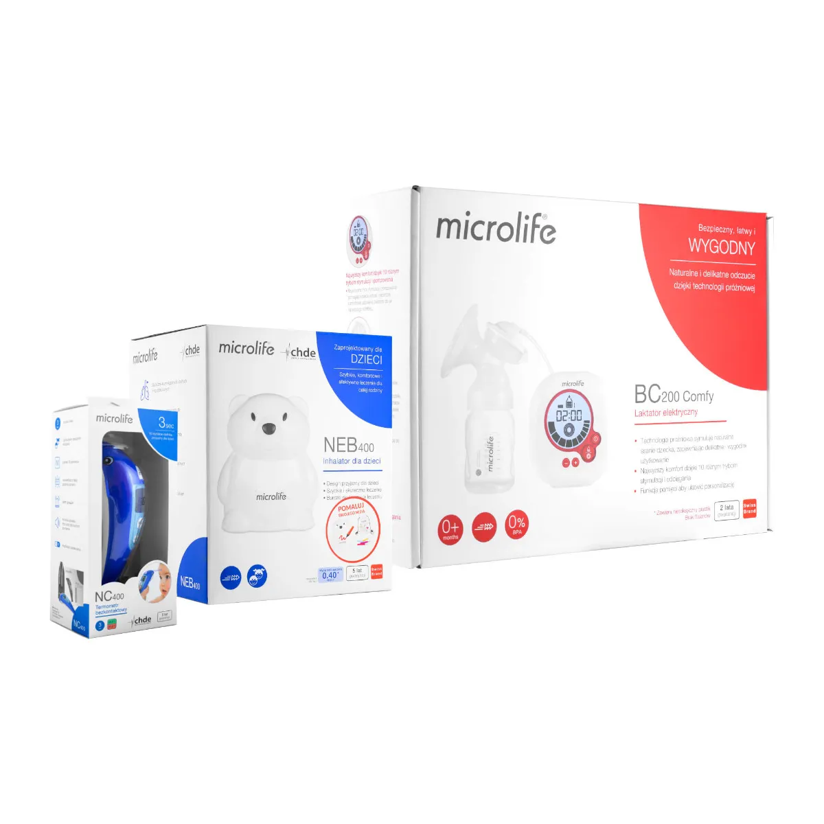 Microlife Wyprawka Maluszka, termometr NC 400 + inhalator NEB 400 + laktator BC 200 Comfy 