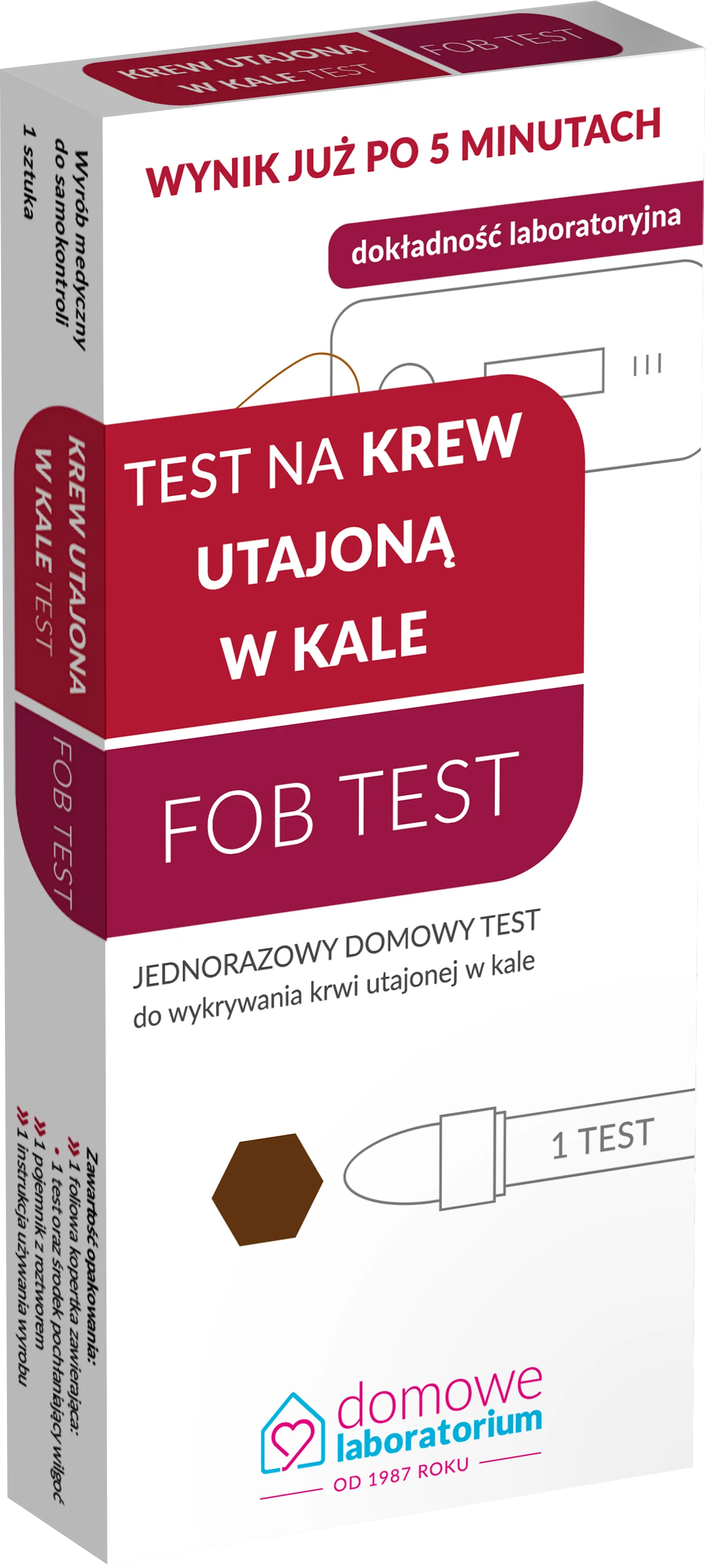 Test na krew utajoną w kale FOB jednorazowy domowy test, 1 sztuka