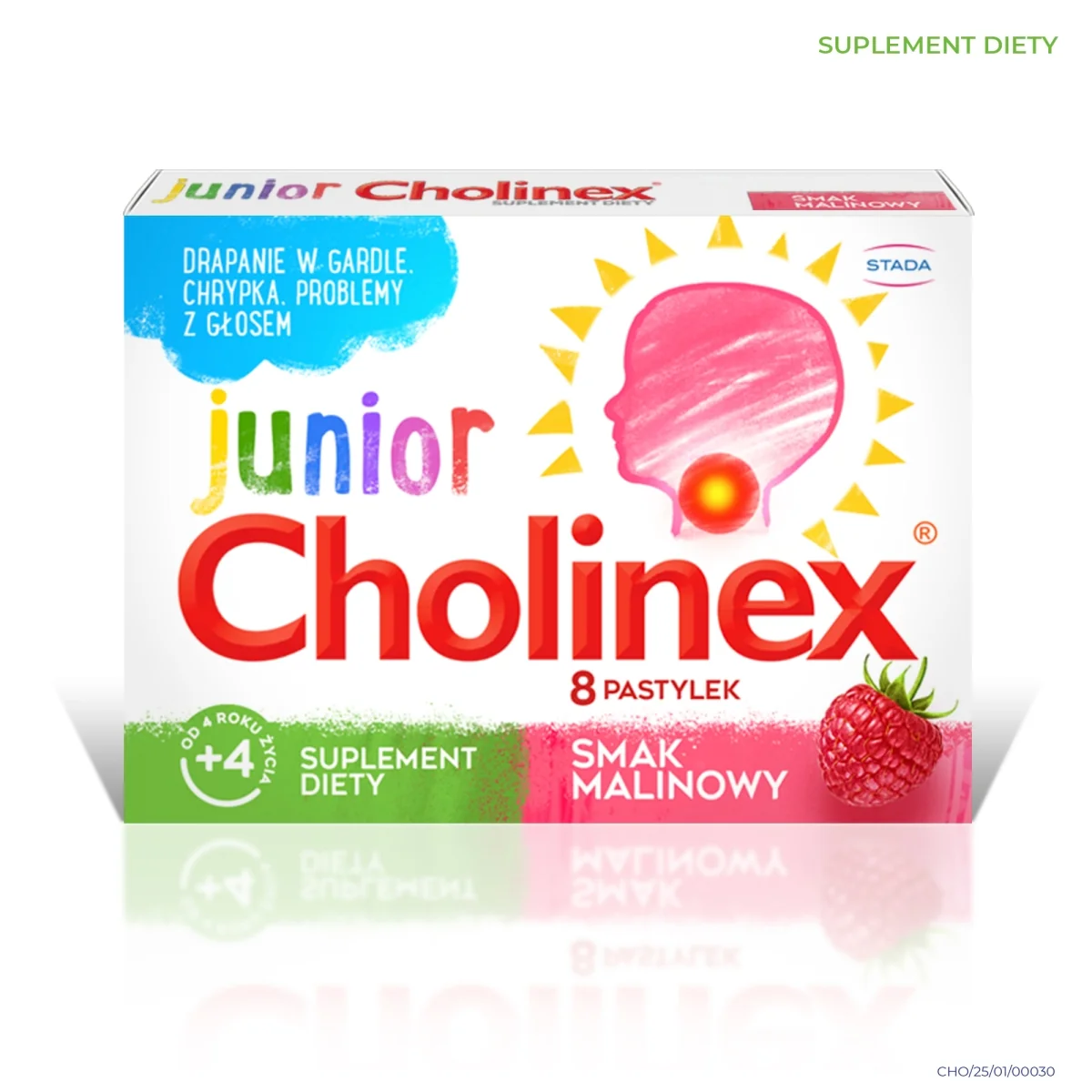 Cholinex Junior suplement diety od 4 roku życia, 16 pastylek do ssania, smak malinowy