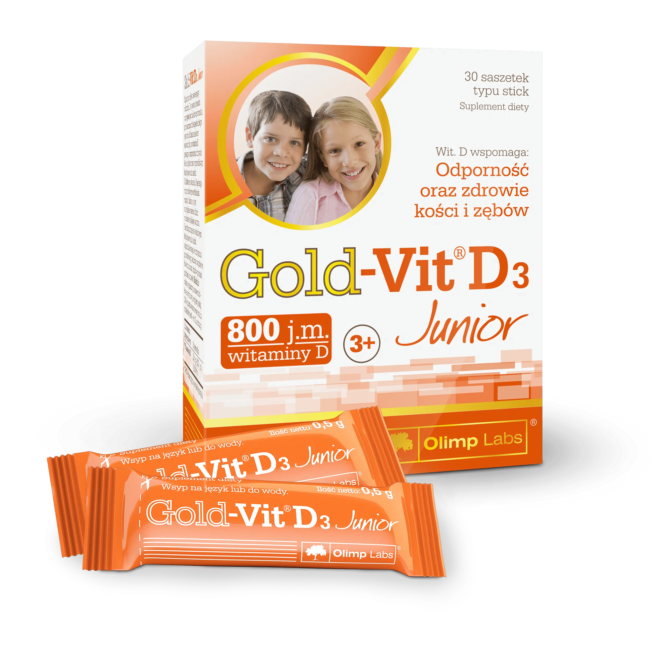 Olimp Gold-Vit D3 Junior, suplement diety, smak malinowy, 30 saszetek