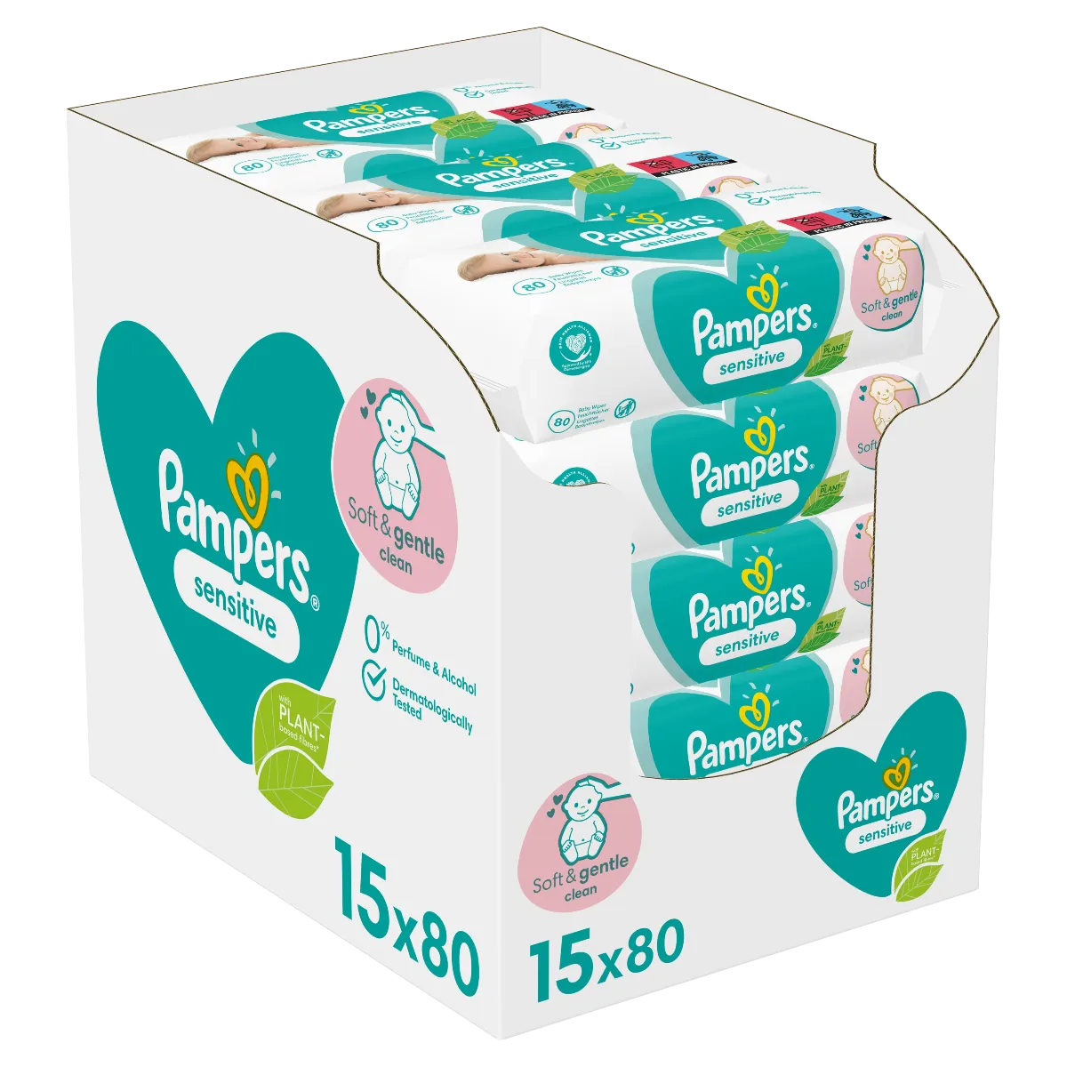 Pampers Sensitive chusteczki nawilżane, 15 x 80 szt.