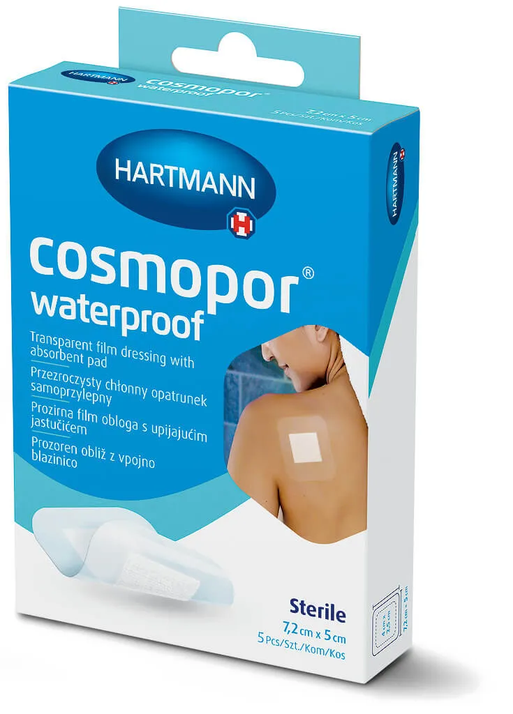 Cosmopor Waterproof Opatrunek samoprzylepny, 7,2cm x 5cm, 5 szt.