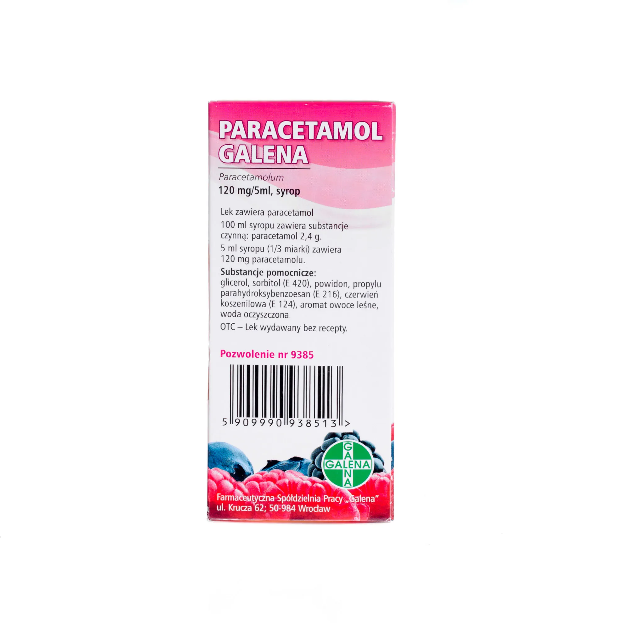Paracetamol Galena, Paracetamolum 120 mg/ 5 ml, syrop, 100 ml 