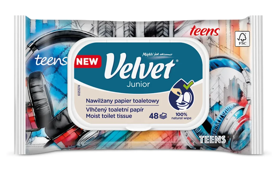Velvet Junior nawilżany papier toaletowy, 1 szt.