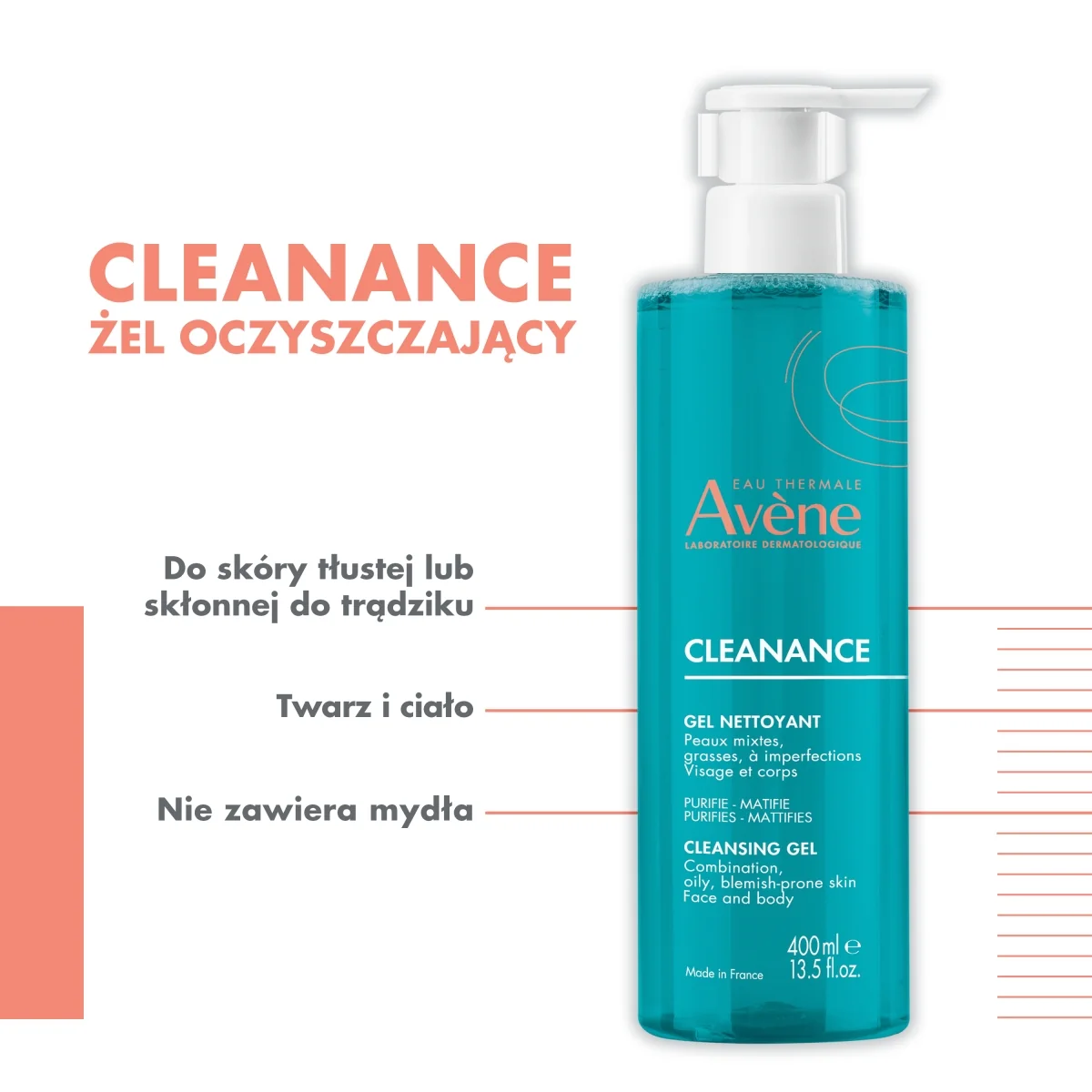 Avene Cleanance Gel żel oczyszczający, 400 ml