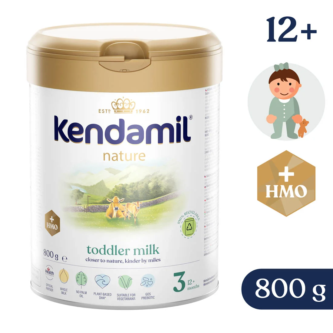Kendamil Nature 3 HMO+ Mleko Junior dla niemowląt od 12 do 36 miesiąca życia, 800 g