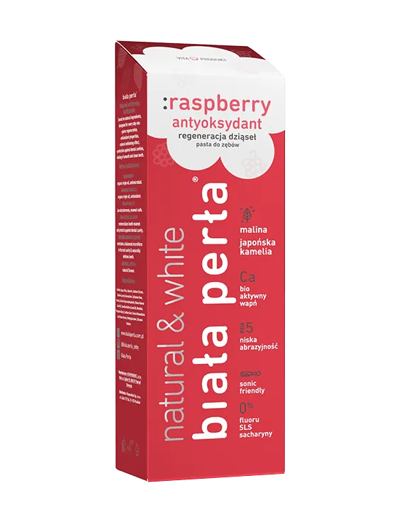 Biała Perła, Natural Raspberry, wybielająca pasta do zębów, bez fluoru, 75 ml