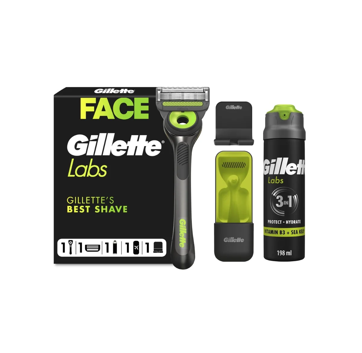 Gillette Labs Zestaw Prezentowy męska maszynka do golenia + wkład + uchwyt + żel do golenia, 198 ml + etui