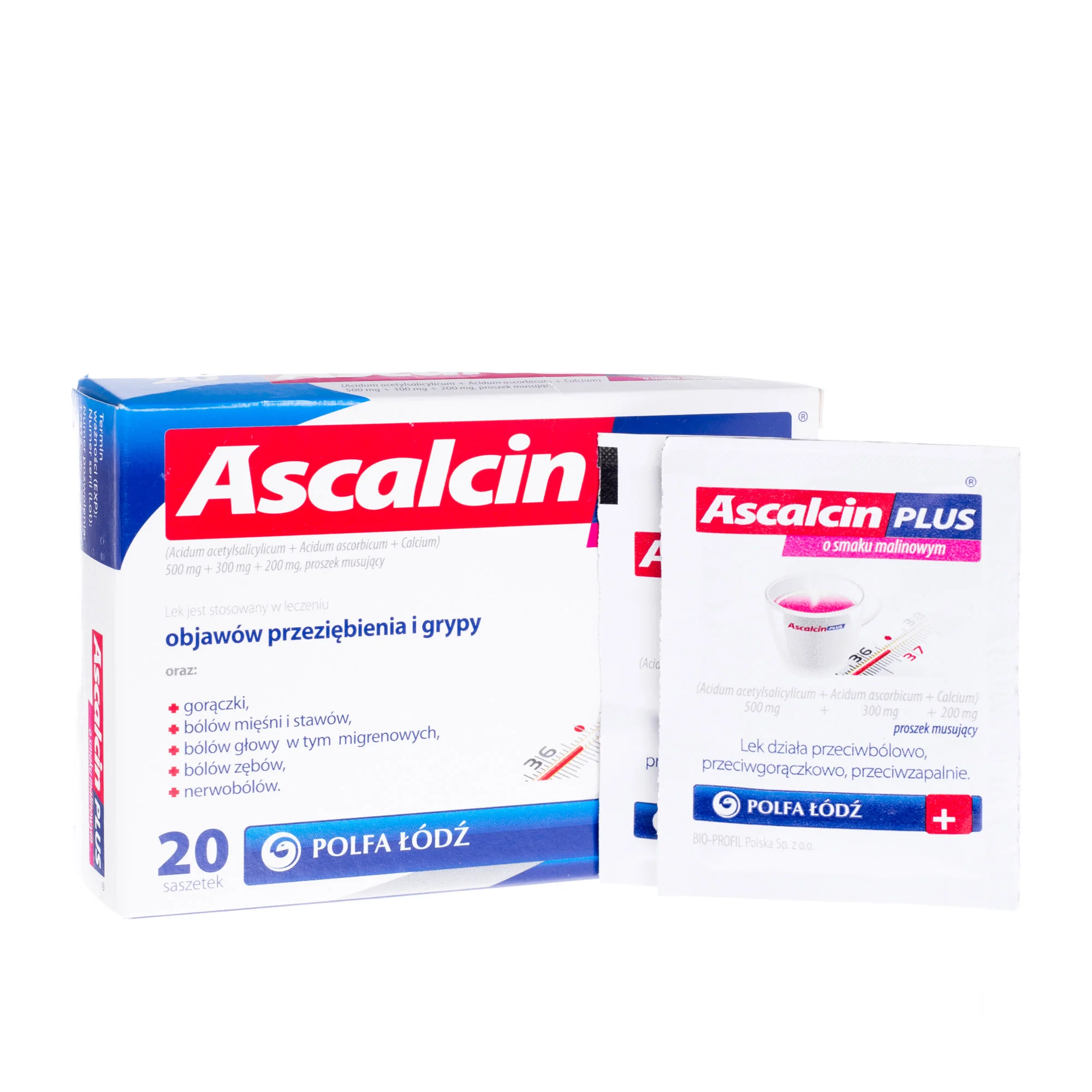 Ascalcin Plus, 20 saszetek, smak malinowy 