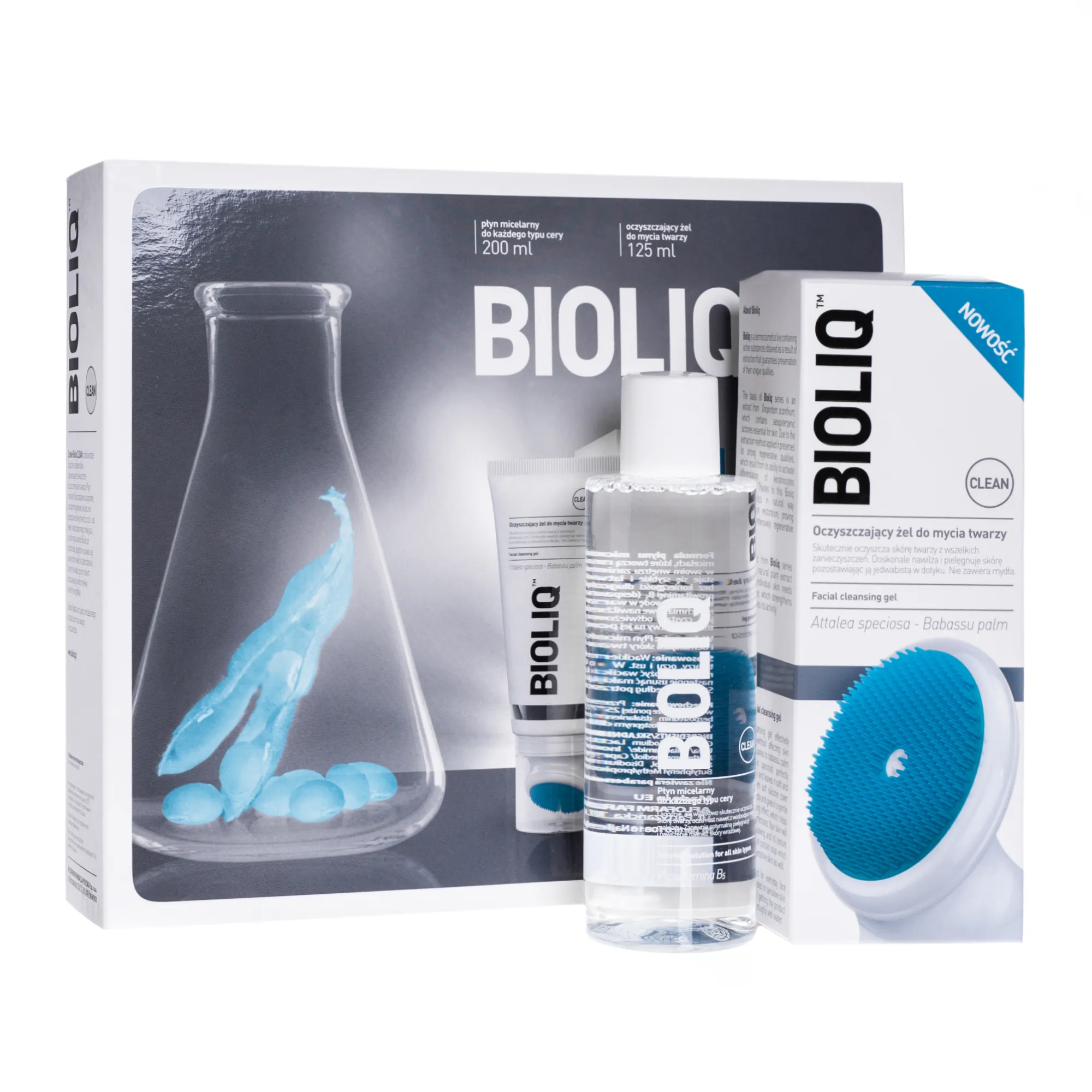 Bioliq Clean, zestaw żel oczyszczający do mycia twarzy + płyn micelarny, 125 ml + 200 ml
