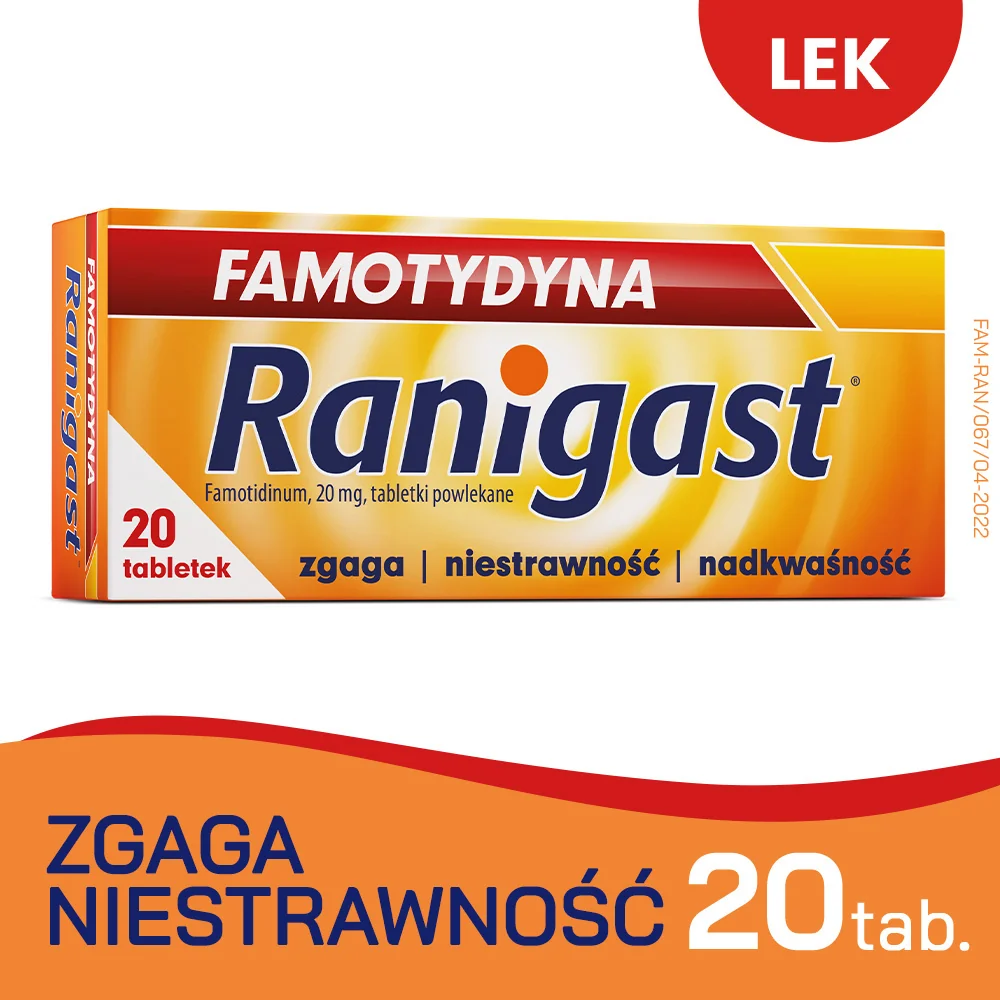 Famotydyna Ranigast 20 mg, 20 tabletek powlekanych