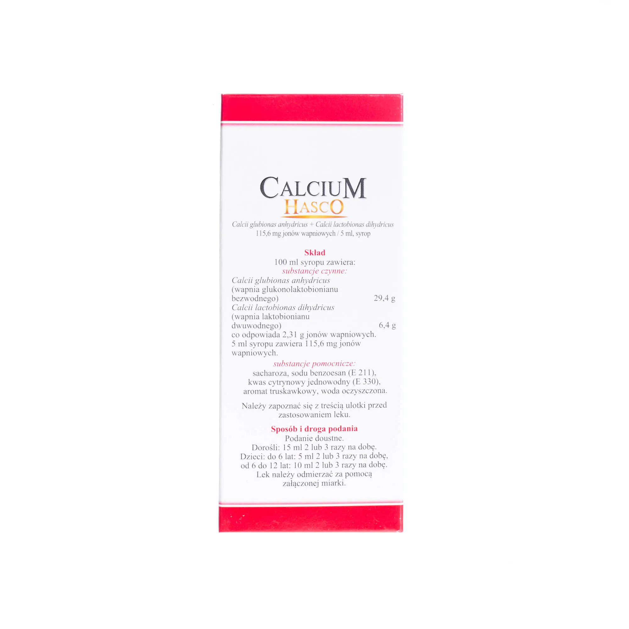 Calcium Hasco, 115,6 mg/5ml, syrop o smaku truskawkowym, 150 ml 