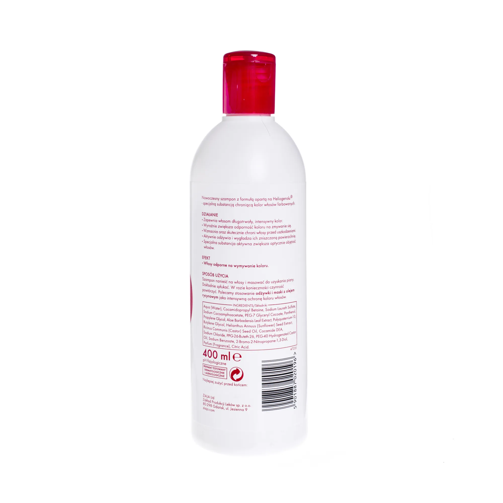 Ziaja, szampon z olejem rycynowym intenswny kolor, 400 ml 