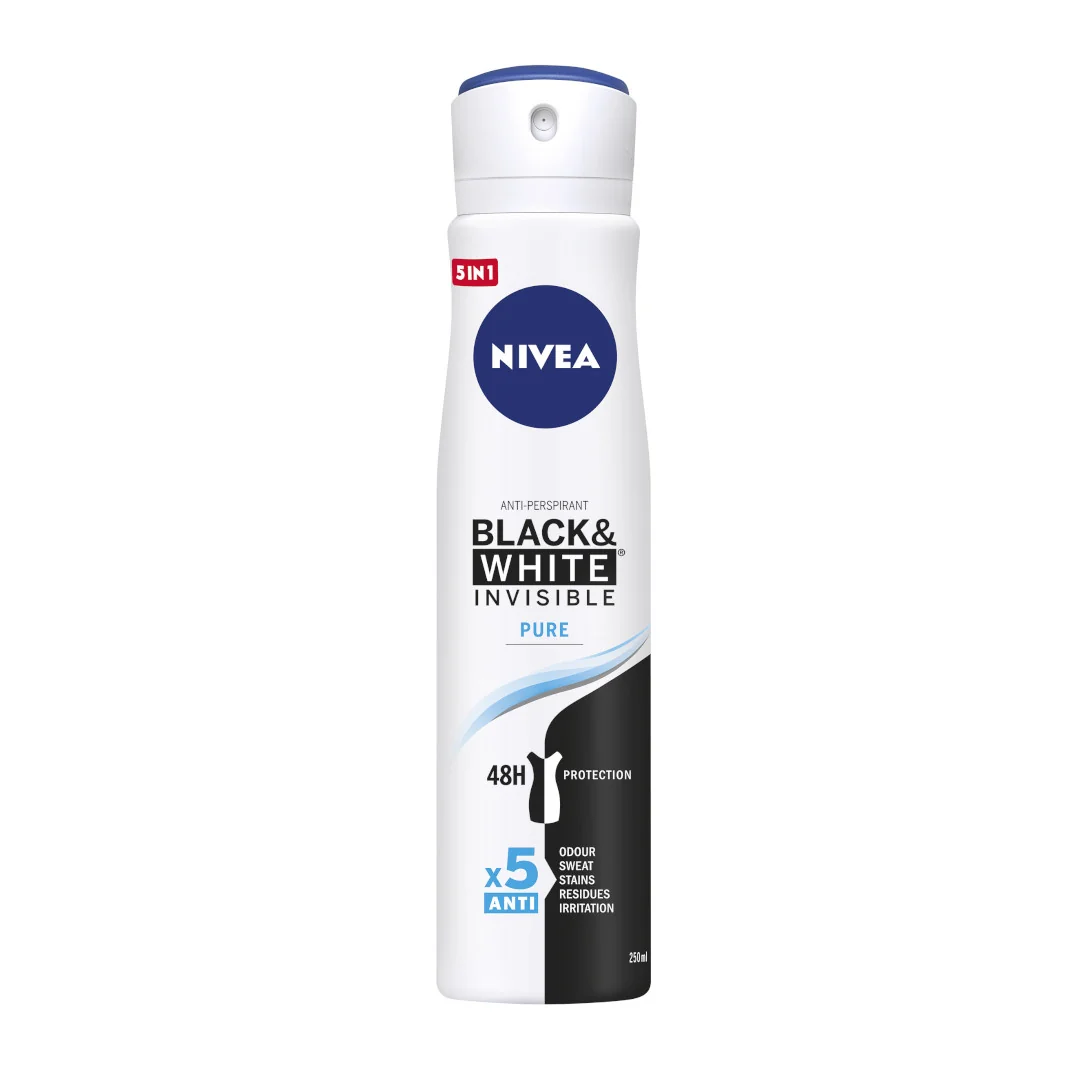 Nivea Black & White Invisible Pure antyperspirant w sprayu, 250 ml