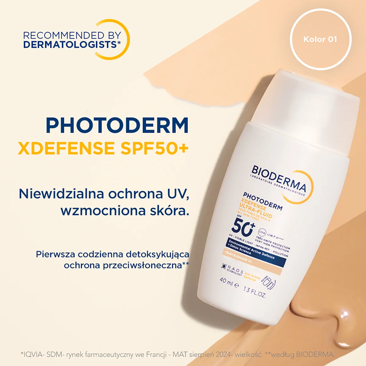 Bioderma Photoderm XDefense Ultra-Fluid ultralekki fluid SPF 50+, kolor 01, 40 ml