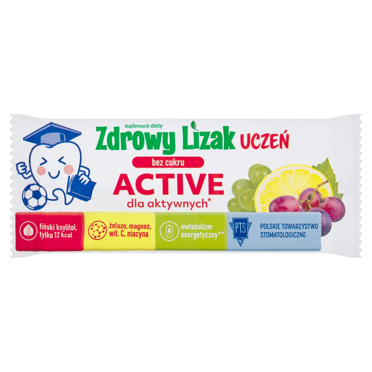 Zdrowy Lizak Uczeń Active smak winogono-cytryna, 1 sztuka