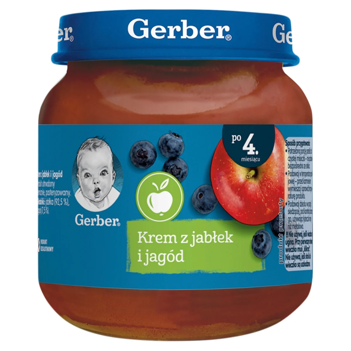 Gerber krem z jabłek i jagód dla niemowląt powyżej 4 miesiąca, 125 g
