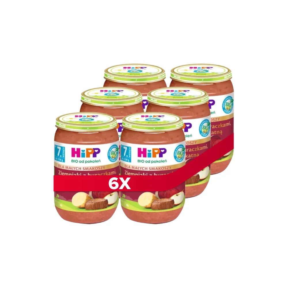 HiPP BIO od pokoleń obiadek ziemniaki z buraczkami jabłkiem i delikatną wołowiną po 7. miesiącu, 6 x 220 g