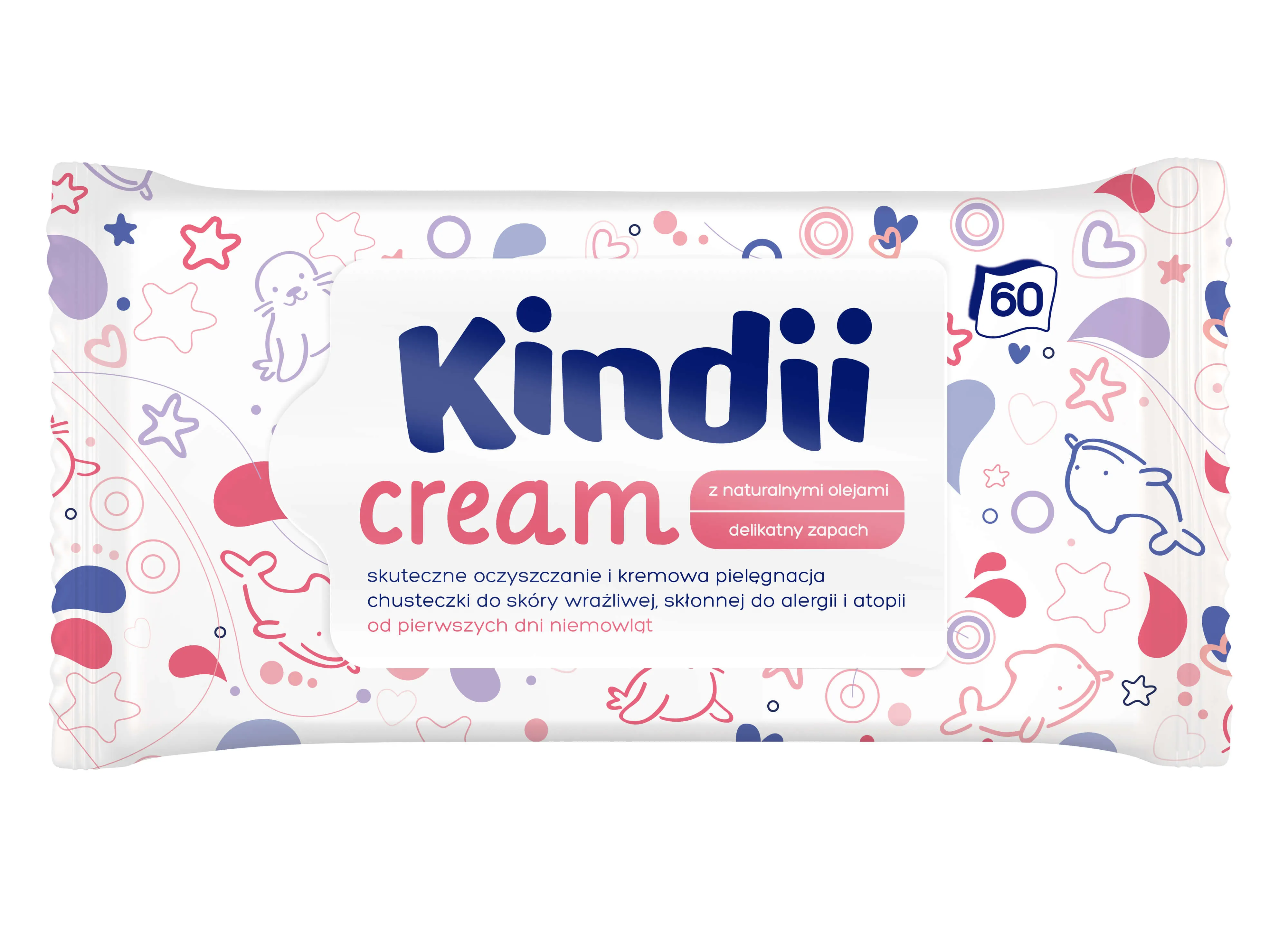 Kindii Cream, chusteczki dla dzieci, 60 sztuk