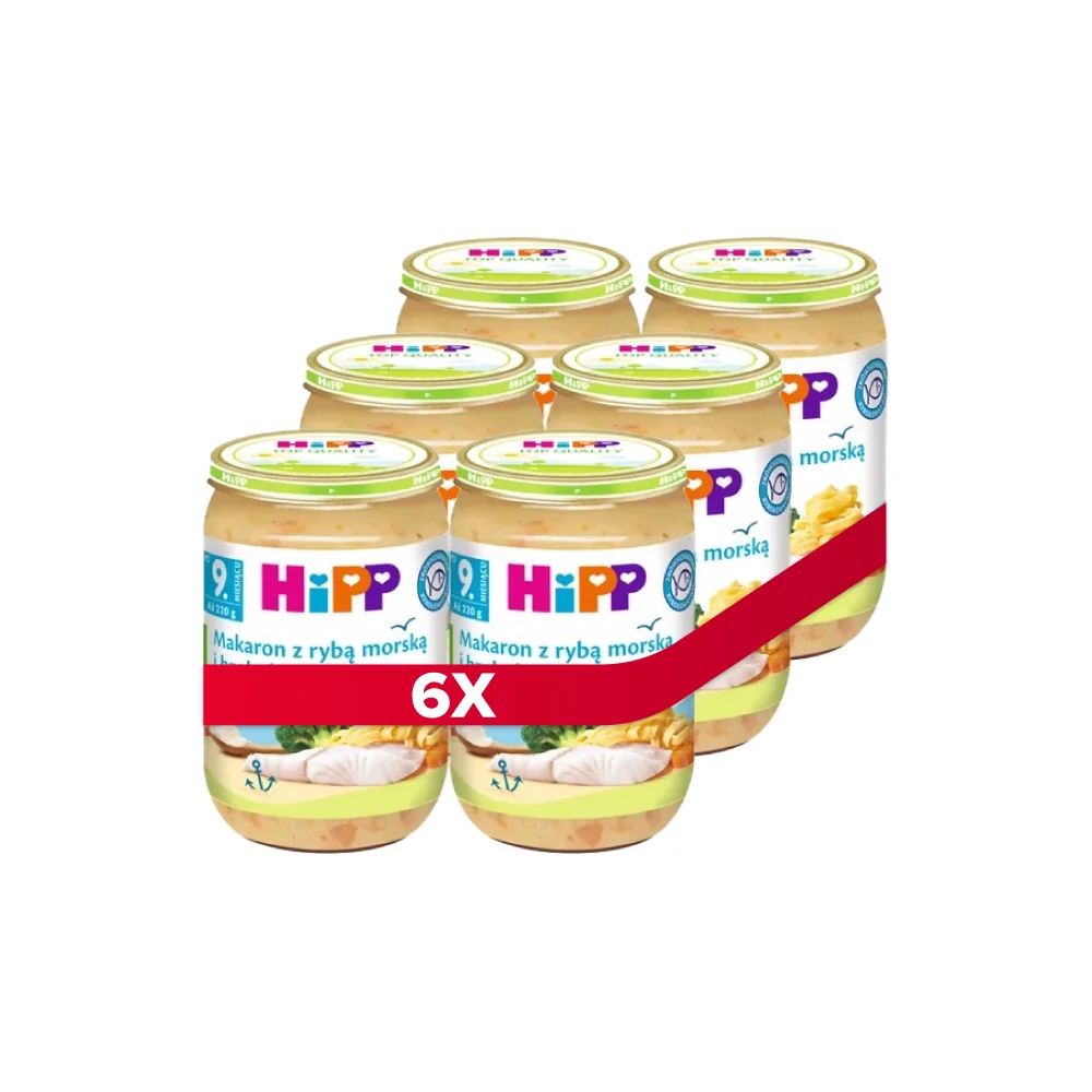 HiPP BIO od pokoleń obiadek makaron z rybą morską i brokułami po 9. miesiącu, 6 x 220 g