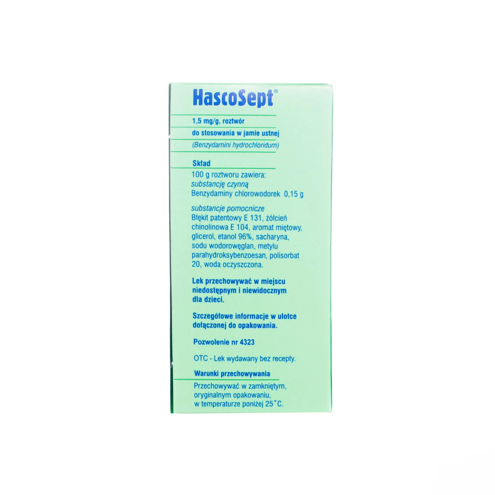 Hascosept, 1,5 mg/g, roztwór do stosowania w jamie ustnej, 30 g 