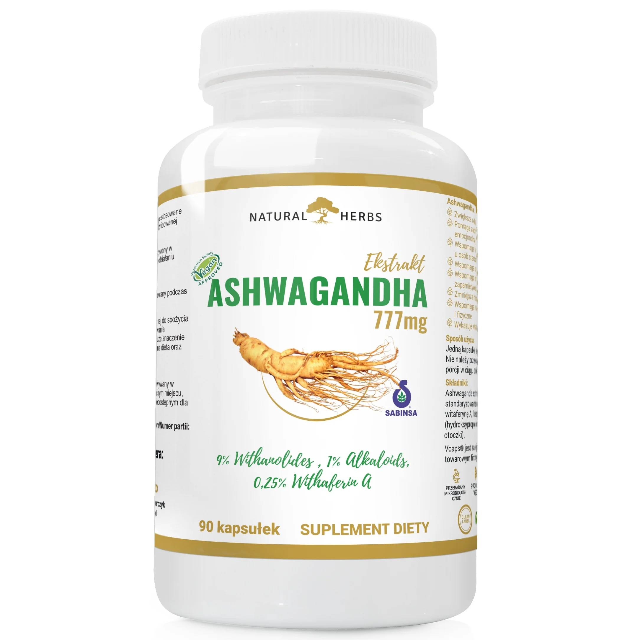 Natural Herbs Ekstrakt Ashwagandha 777 mg 90 kapsułek