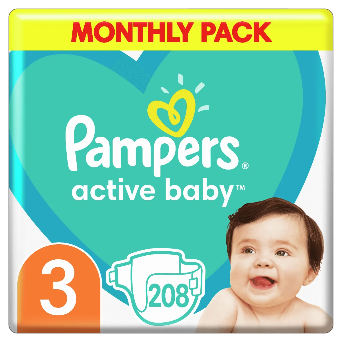 Pampers Active Baby pieluchy, rozmiar 3, 208 szt.