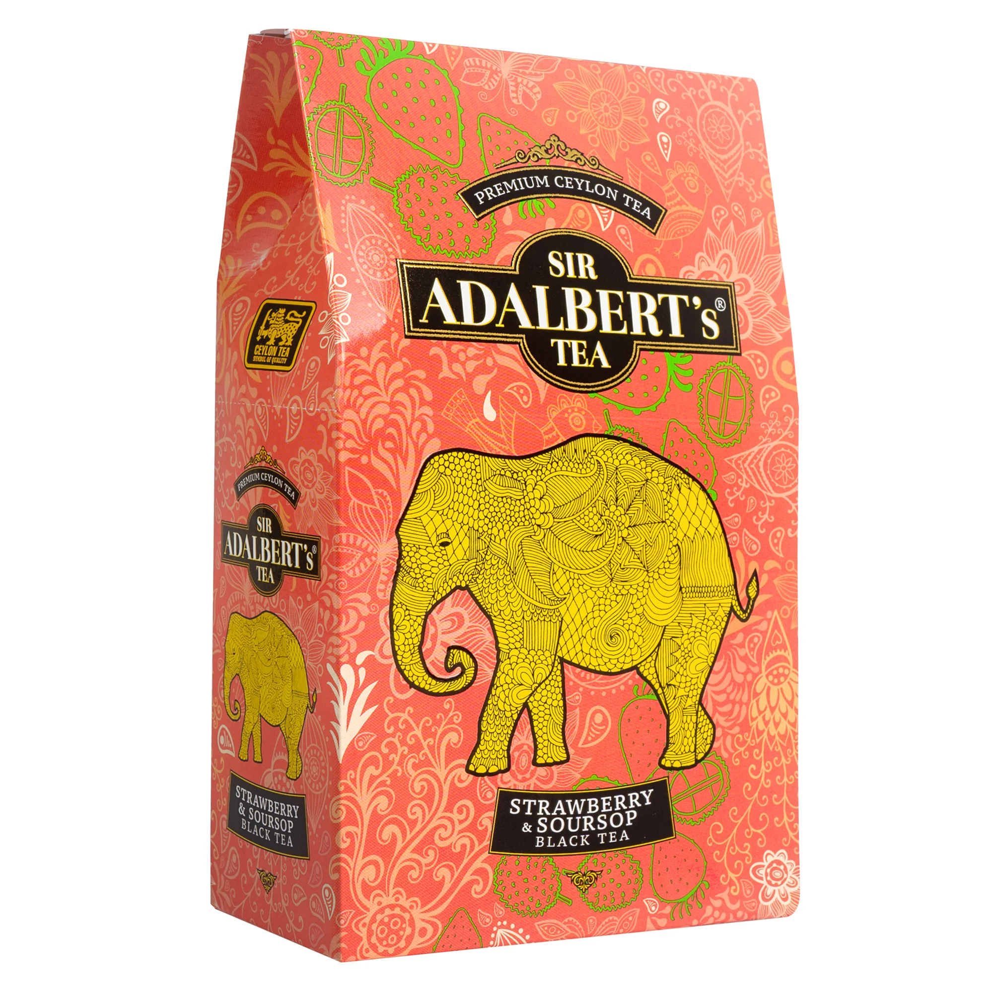 Sir Adalbert's Tea czarna herbata liściasta w kartoniku pouch Strawberry & Soursop, 80 g